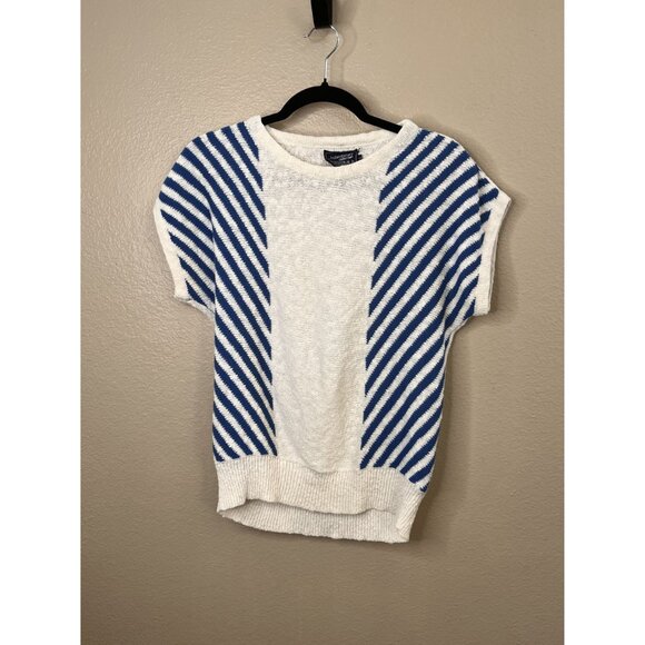Haberdashery Collection Personal II Striped White Knit Short Sleeve Sweater 1X - Picture 2 of 8